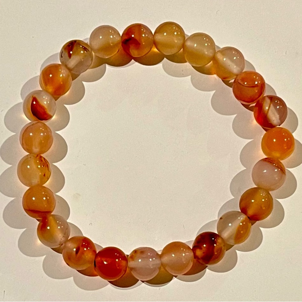 Red Flower Agate Crystal Bead Bracelet.  8mm beads.  NWOT